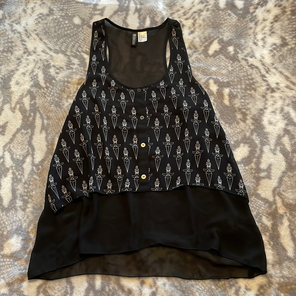 H&M Sheer Sleeveless Dagger Knife Print Blouse Vest
